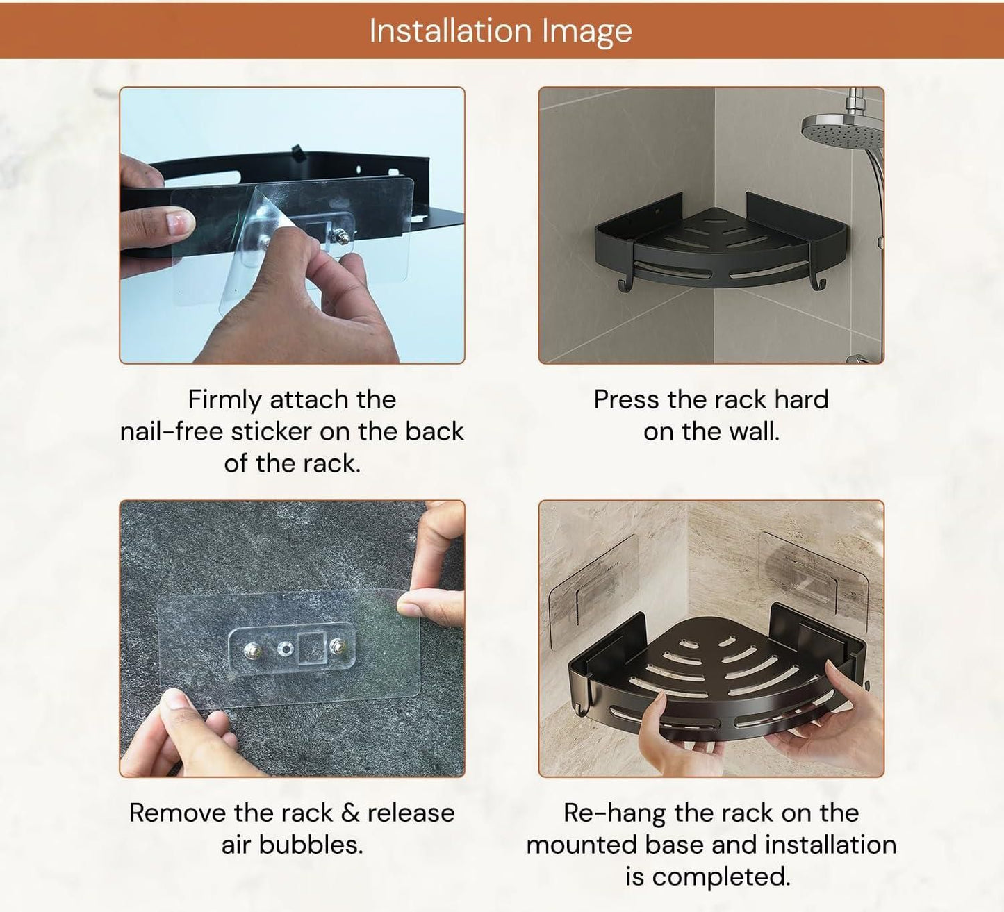 Aluminium Heavy Duty Self Adhesive Bathroom Corner Shelf (Pack of 2)