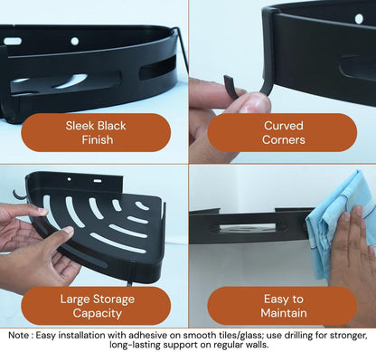 Aluminium Heavy Duty Self Adhesive Bathroom Corner Shelf (Pack of 2)